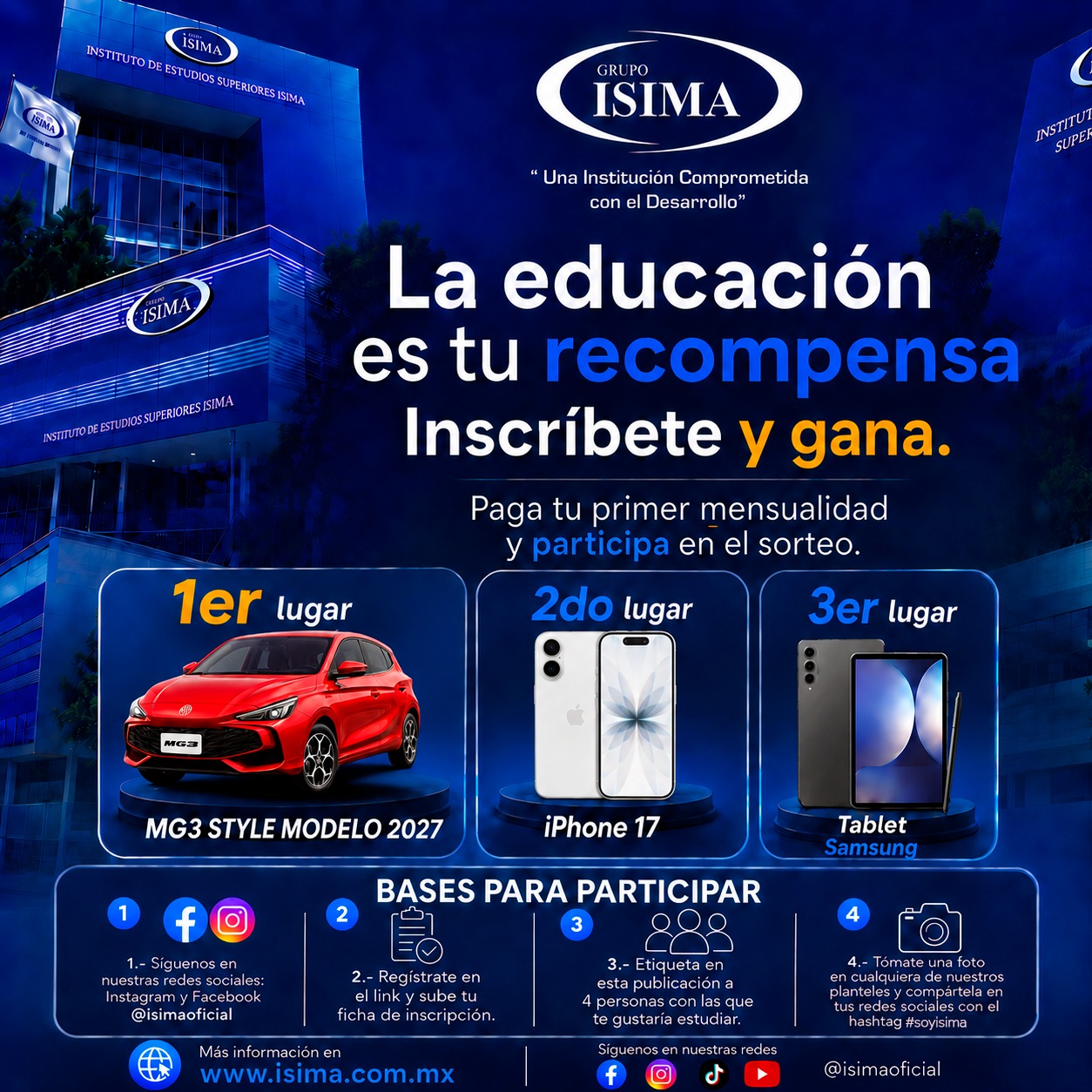 Gran Sorteo ISIMA · MG3 Style 2027, iPhone 17 y Tablet Samsung